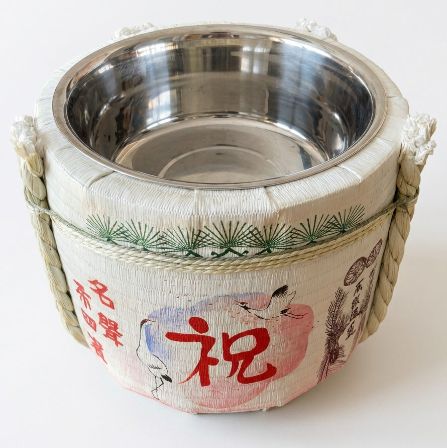 【2泊3日レンタル】 鏡開きお手軽セット「祝 鶴」 1斗空樽（受皿付）